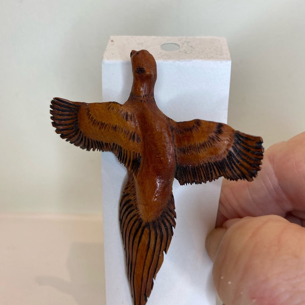 Vintage Hand-Carved Wooden Flying Pheasant Brooch 3-1/2”